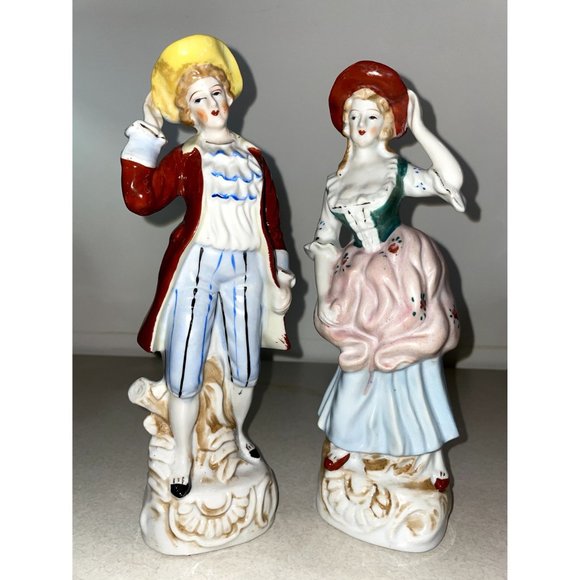 Vintage Made in Japan Porcelain Victorian Man & Woman Figurines 10" Hand Painted - Picture 9 of 16